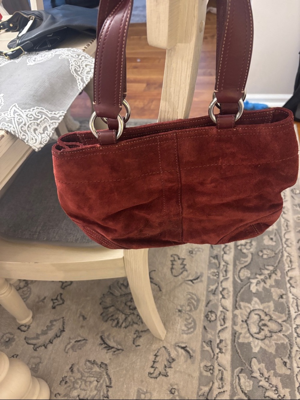 Vintage Coach Suede Pocket Tote in Deep Burgundy - Picture 2 of 11